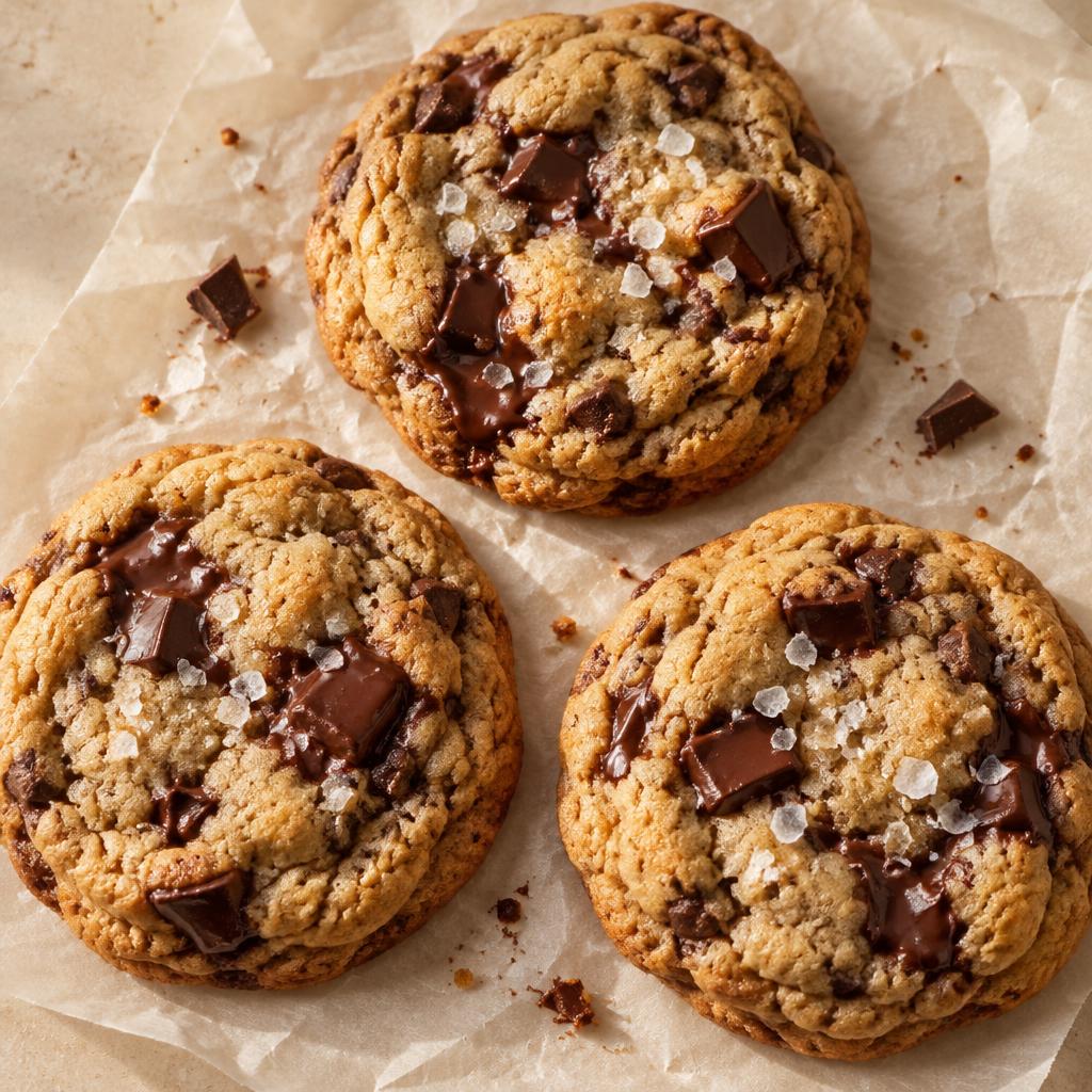 Cookies estilo americanas con trozos de chocolate sobre papel manteca; imagen ilustrativa